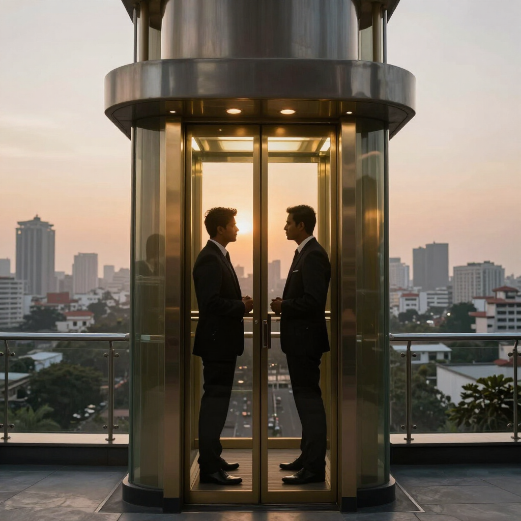 Panoramic elevator cabin overlooking the Dhaka skyline